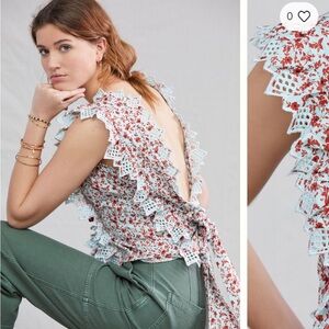 Anthropologie Blue Tassel NWT Ruffle Tie Back Top